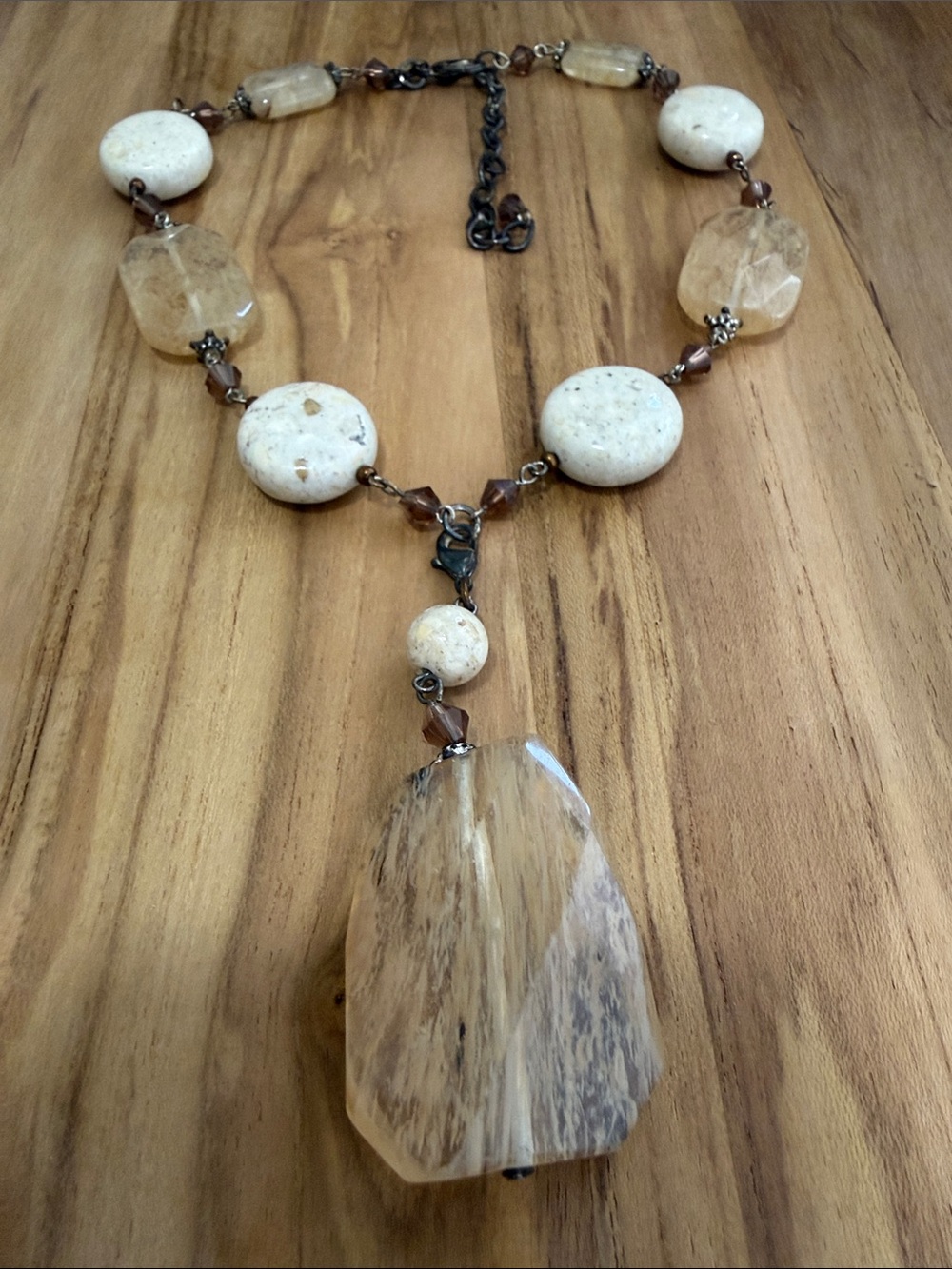 Vintage Premier Designs glass long beaded necklace Brown Beige